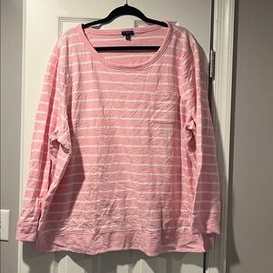 Talbots Women Pink Stripe Cotton Long Sleeve Curved Hem Sweatshirt woman’s 3X